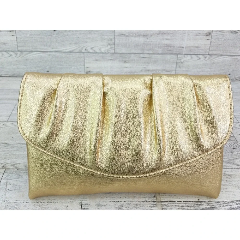 Vintage Gold Clutch Folded Snap Closure Envelope Clutch Bag MCM Metallic Shimmer